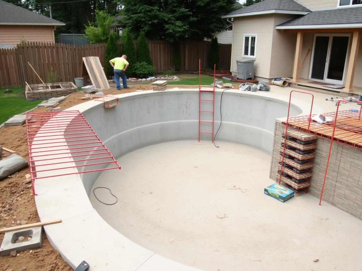 Reinforced swimming pool construction in progress in Karachi